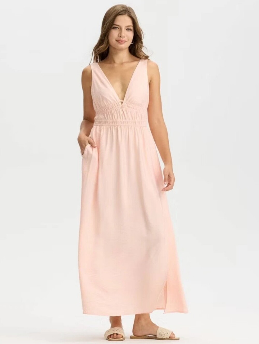 a new day Peach Pink V-Neck Maxi Dress New Small